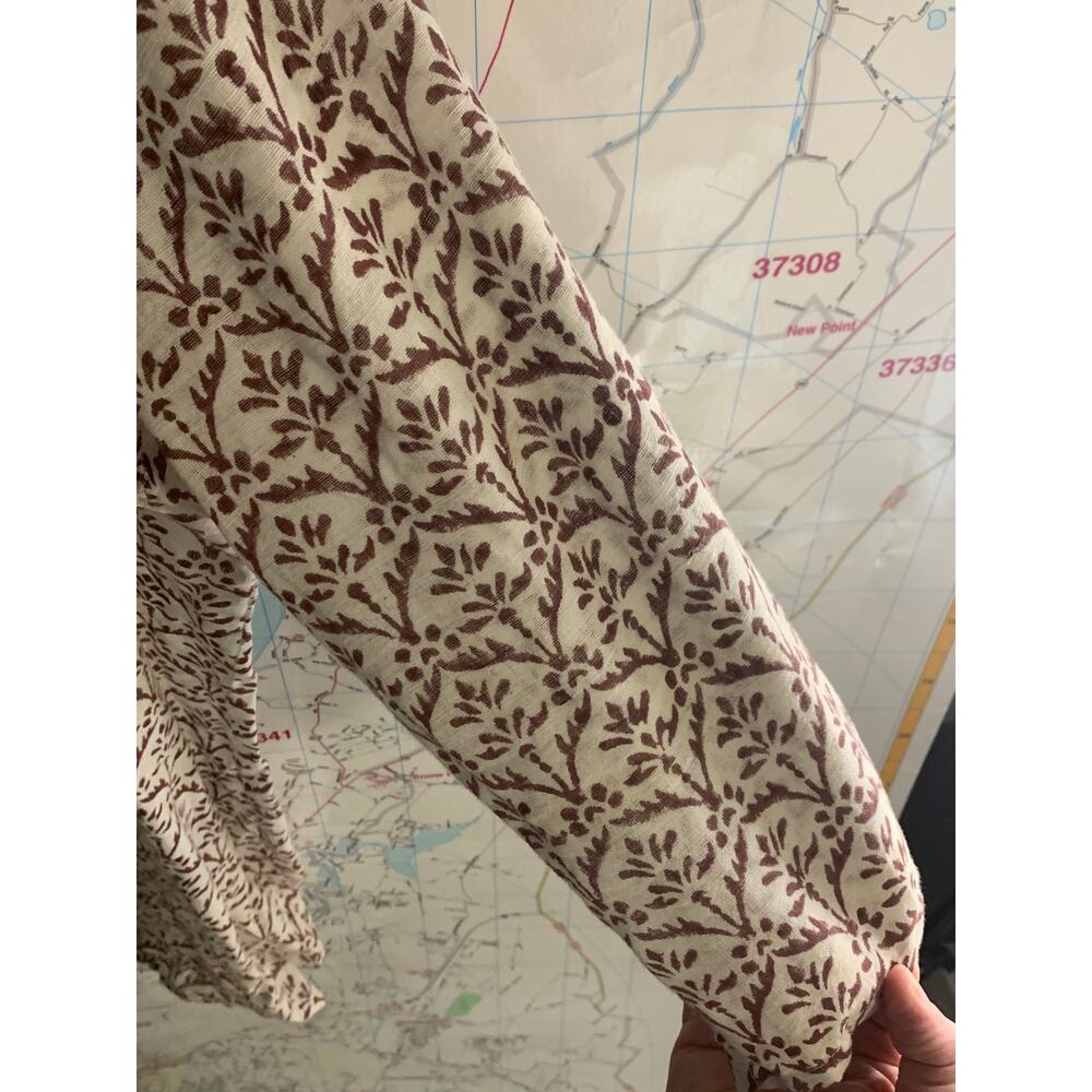 FIGUE 3/4 Sleeve Brown Leaf and Orange Beaded tunic top flaw large - Picture 8 of 15